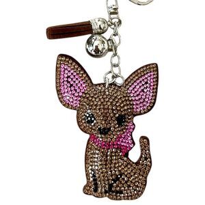 Cute Cartoon Tan Chihuahua Keychain Rhinestone Pet Dog Key Chain